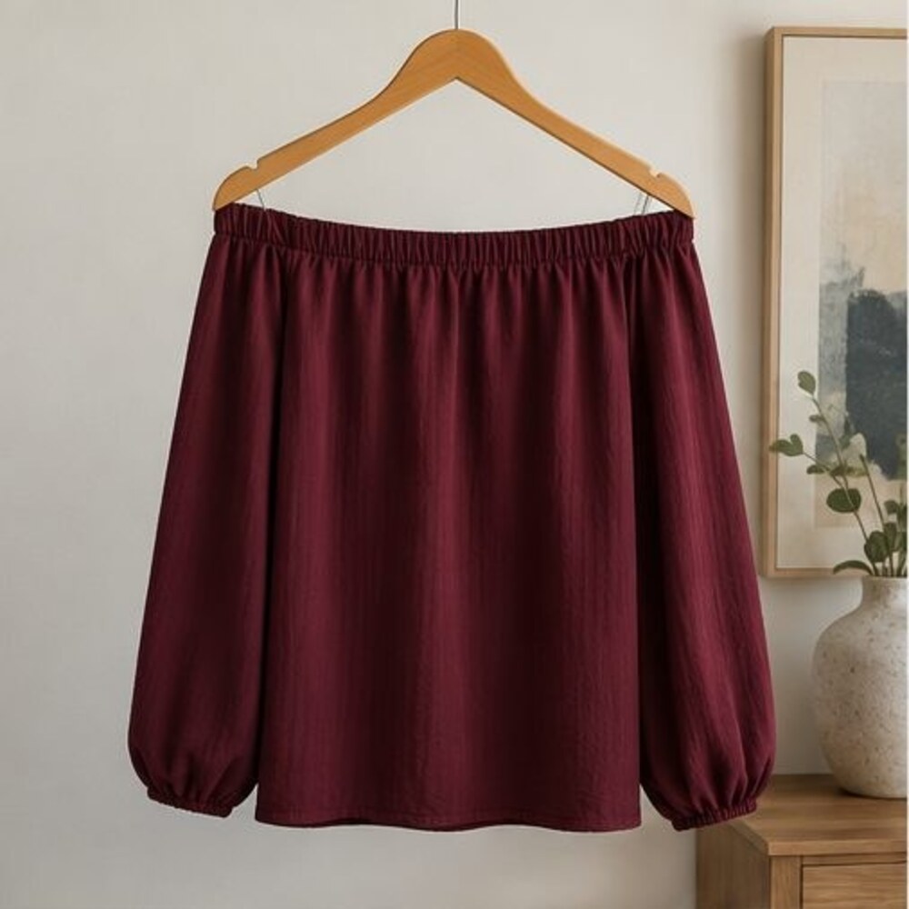Burgundy Off Shoulder Balloon Top